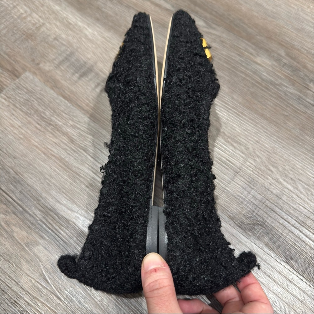Tory Burch Eleanor Fuzzy Black Ballet Flats - Picture 4 of 8
